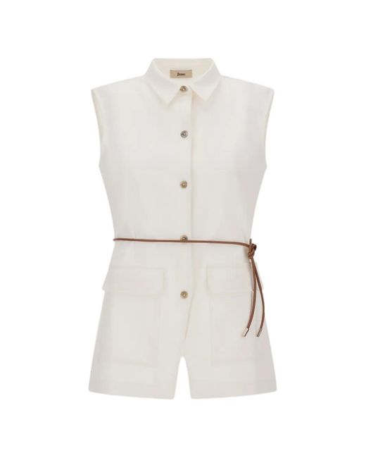 Herno White Natural-Colored Mid/High-Weight Roma Stitch Cotton Blend Jersey Vest With Thin Belt