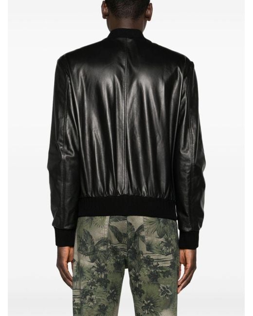 Roberto Cavalli Black Leather Bomber Jacket for men
