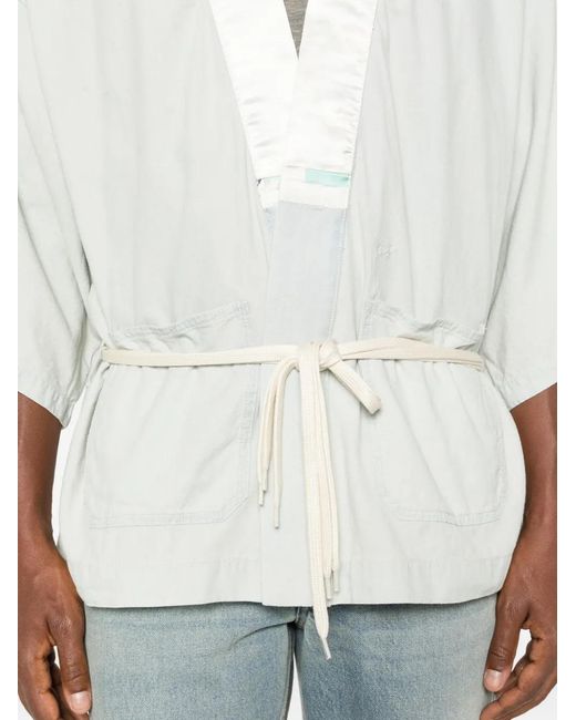 KENZO White Contrast-Collar Wrap Shirt for men