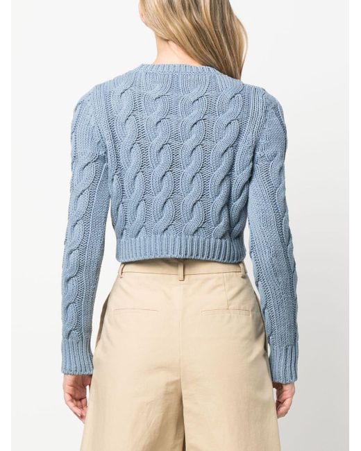 Max Mara Blue Cable-knit Cropped Top