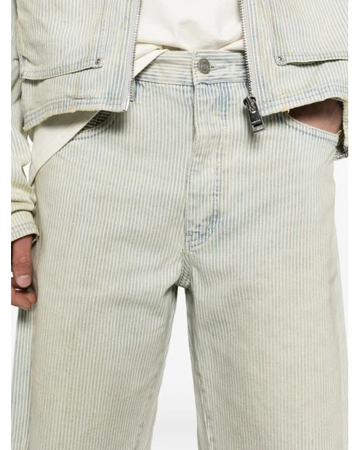 Purple Brand White Striped Raw-Cut Shorts for men