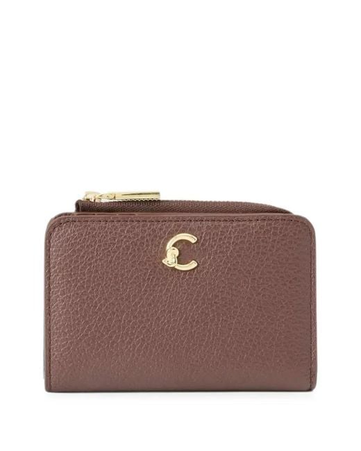 Coccinelle Brown Small C-Me Logo-Plaque Pebbled Leather Wallet
