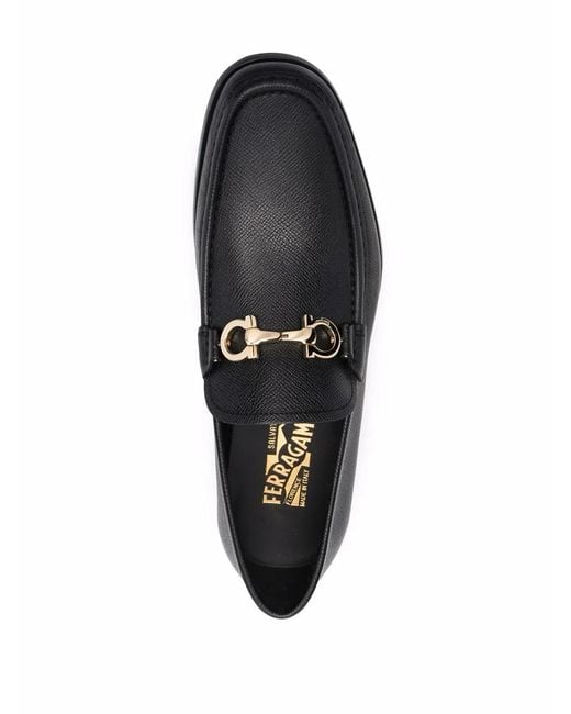 Ferragamo Black Gancini-Plaque Leather Loafers for men