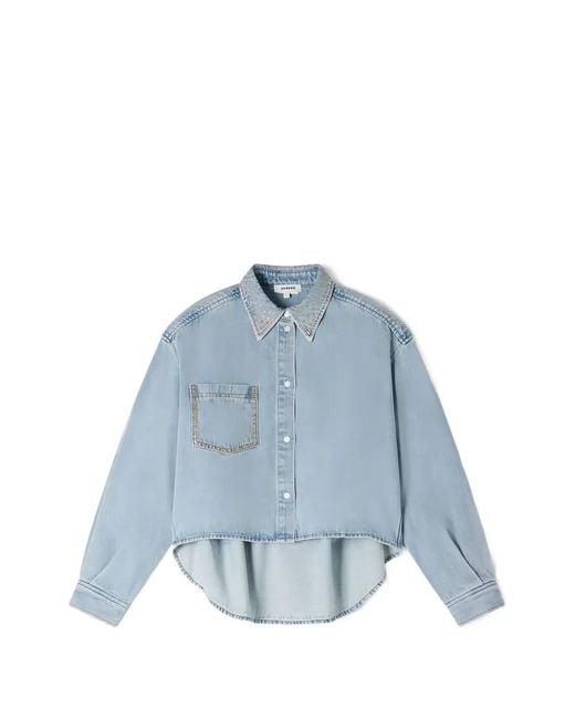 Sandro Blue Rhinestone-Embellished Cropped Shirt