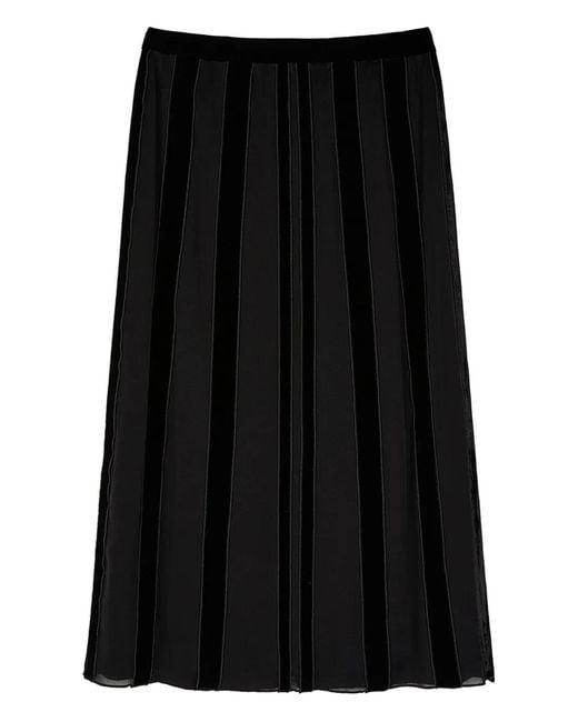 Ports 1961 Black Velvet-Panelled Midi Skirt