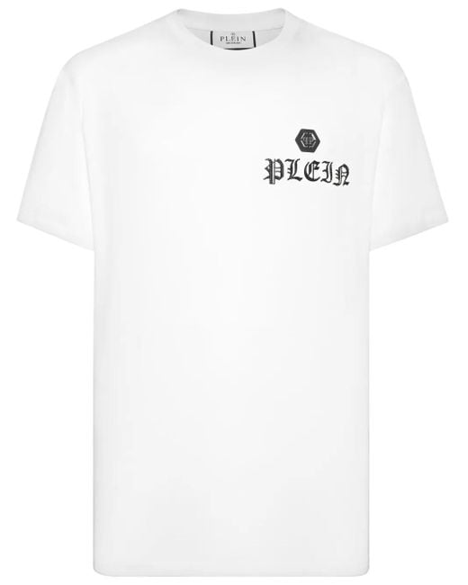 Philipp Plein White Skull Crystal-Embellished T-Shirt for men