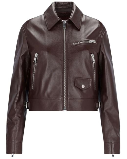 Gucci Leren Bikerjack Met Rits in het Brown