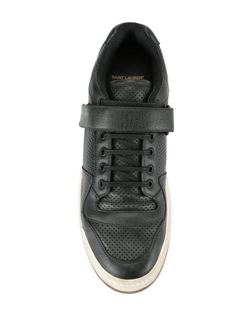 Saint Laurent Black Ysl Sl24 Sneaker In Used-look Leather for men