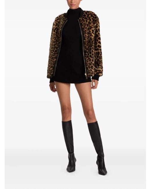 Alice + Olivia Black Leopard-Print Bomber Jacket