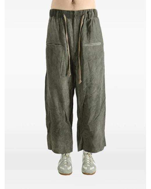 Ziggy Chen Green Pinstripe Drawstring Trousers for men