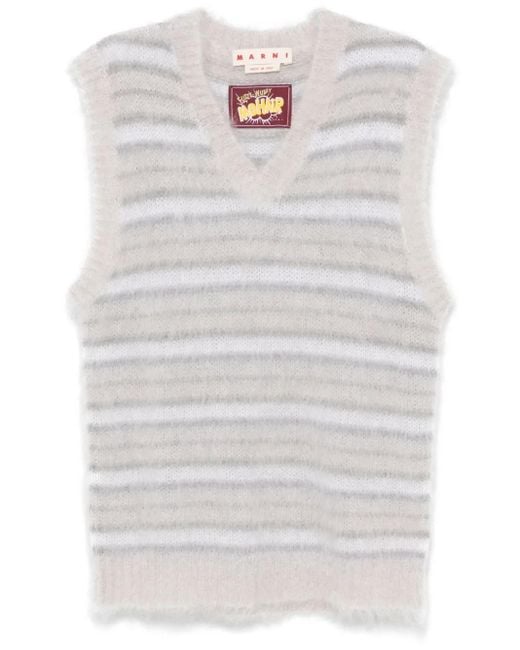 Marni White Stripped Knitted Vest for men