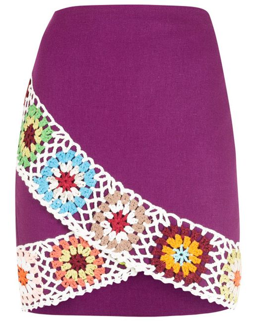 Olympiah Purple Crochet Wrap-front Mini Skirt