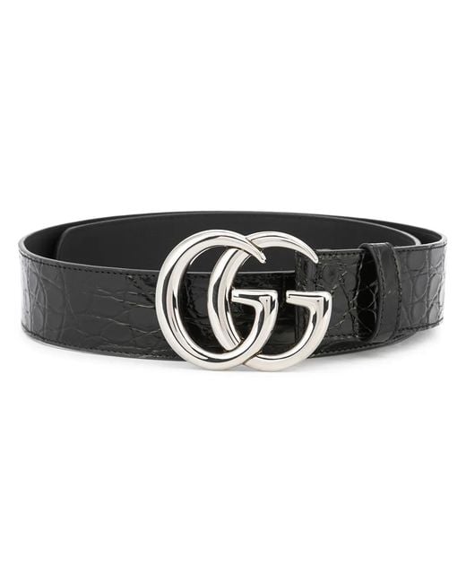 Gucci Black Gg Crocodile Embossed Belt