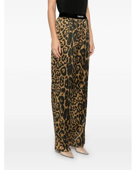 Tom Ford Natural Stretch Silk Trouser With Animalier Print