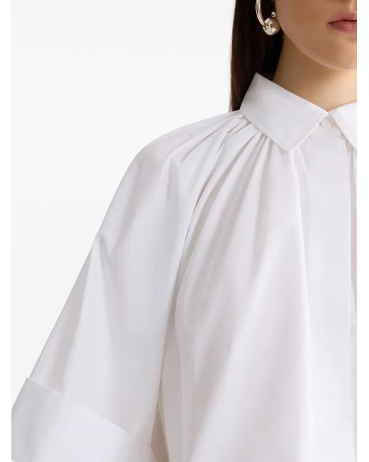 Patou White Cropped Sleeves Volume Blouse