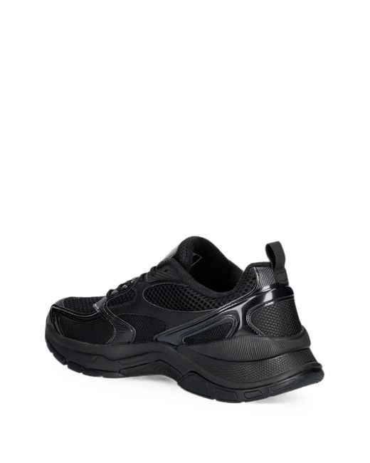 EA7 Black Mesh-Panelled Logo-Patch Sneakers