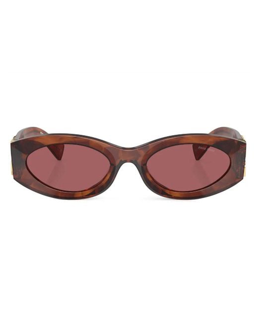 Miu Miu Red Logo-Lettering Oval-Frame Sunglasses