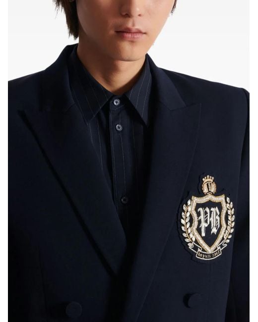 Balmain Blue Double-Breasted Blazer for men