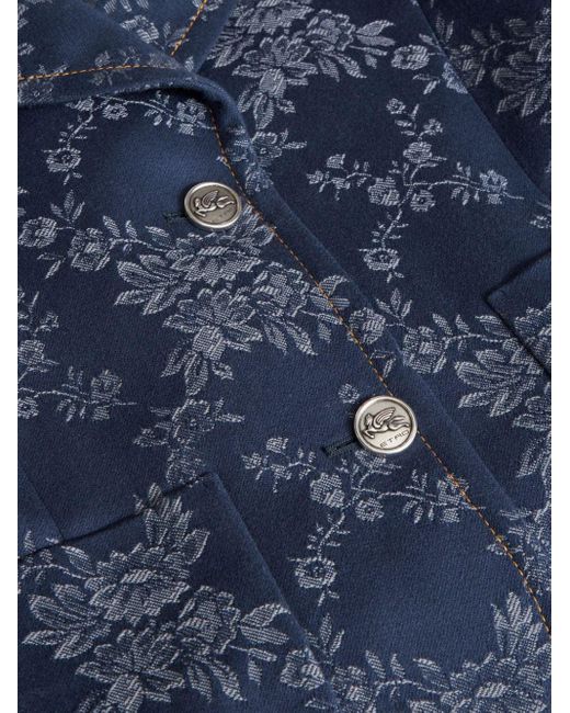 Etro Blue Floral-jacquard Cropped Blazer