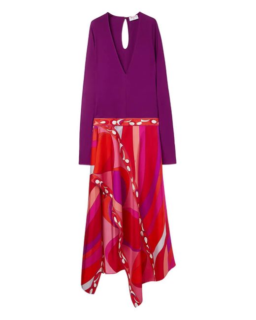 Emilio Pucci Red Pesci Print Asymmetric Dress