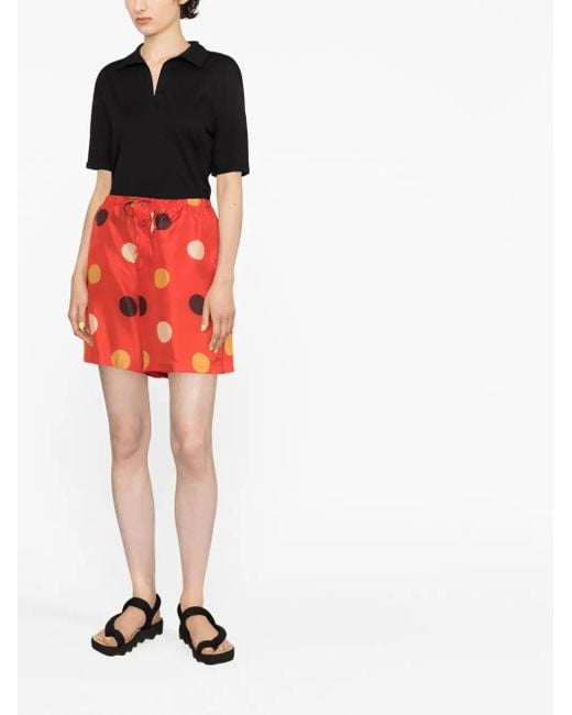Aspesi Red Polka-Dot Drawstring Shorts