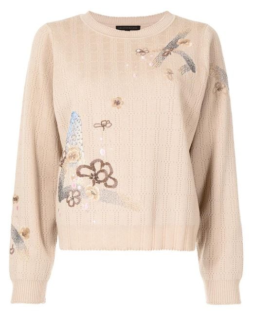 Shiatzy Chen Natural Embroidered Crew-Neck Jumper