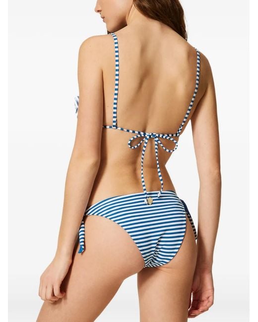 Twinset Blue Striped Jacquard Triangle Bikini Top