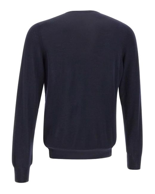 Gran Sasso Blue Crew-Neck Ribbed-Edge Sweater for men