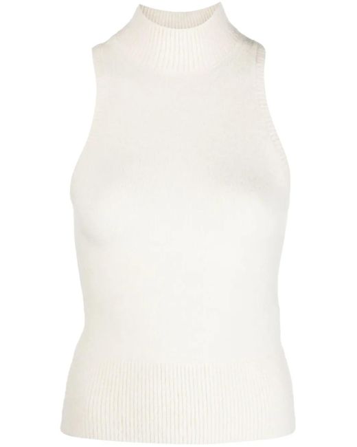 Patou White Mock-Neck Sleeveless Knitted Top
