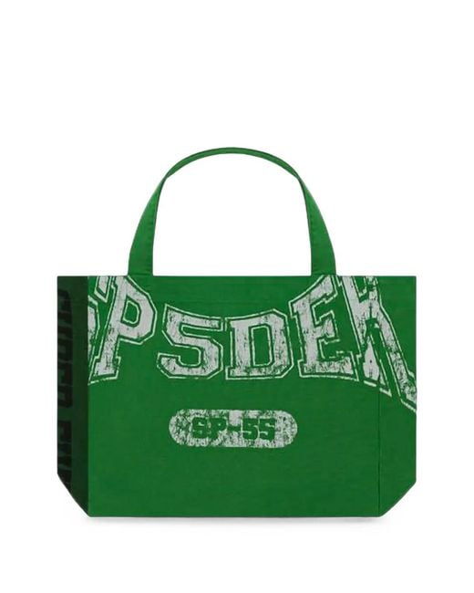 Sp5der Green Superfive Logo-Print Tote Bag for men