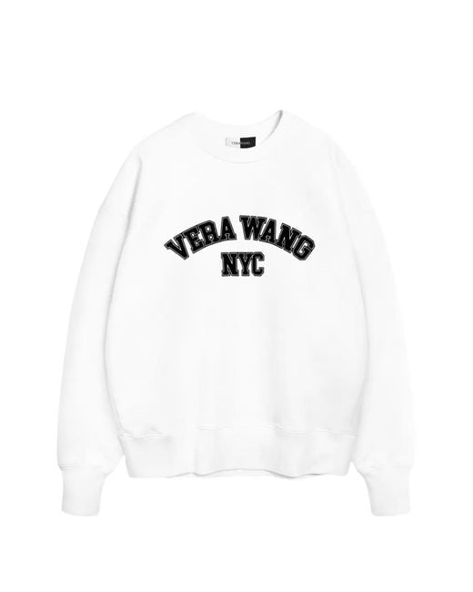 Vera Wang White Sweat Oversize College À Col Rond En Coton