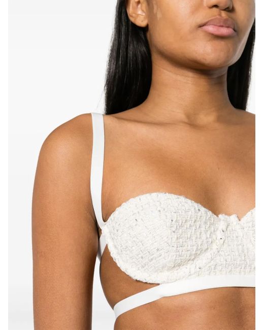 Gcds White Sequin-Embellishment Tweed Bralette