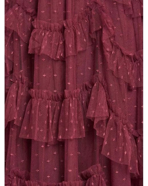 Needle & Thread Red Aviana Ruffled V-Neck Maxi Dress