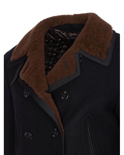 Tom Ford Blue Double-Breasted Wool Shearling Coat for men
