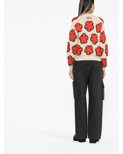 KENZO Red Boke Flower Intarsia-Knit Jumper