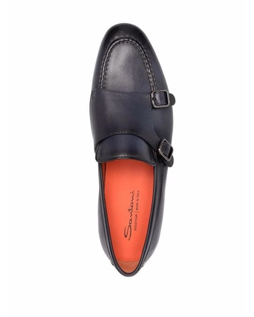 Santoni Blue Side Buckle-Fastening Monk Shoes for men