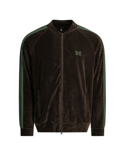Needles Black Track Side-Stripe Zip-Up Cotton Sweatshirt for men