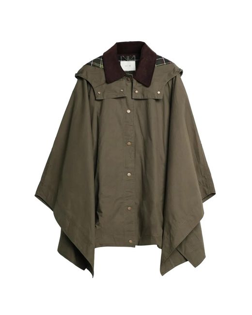ViCOLO Brown Hooded Check-Collar Cape Coat