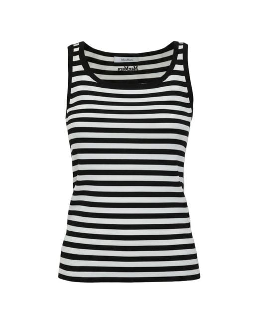 Max Mara Black Striped Ribbed-Knit Top