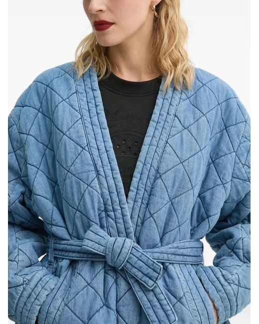 Munthe Blue Quilted Belted Denim Jacket