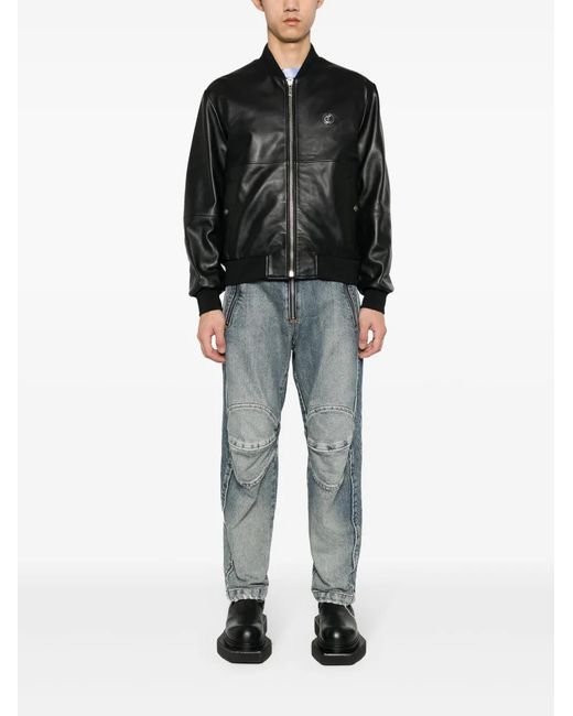 Just Cavalli Black Leather Bomber Jacket for men