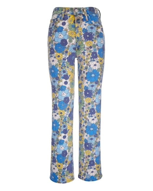 Mother Blue Rambler Floral-Print Jeans