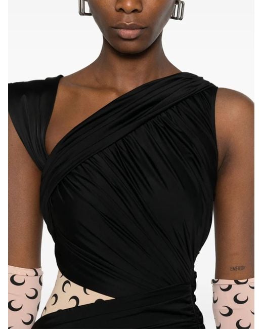 MARINE SERRE Black Draped Jersey Midi Dress