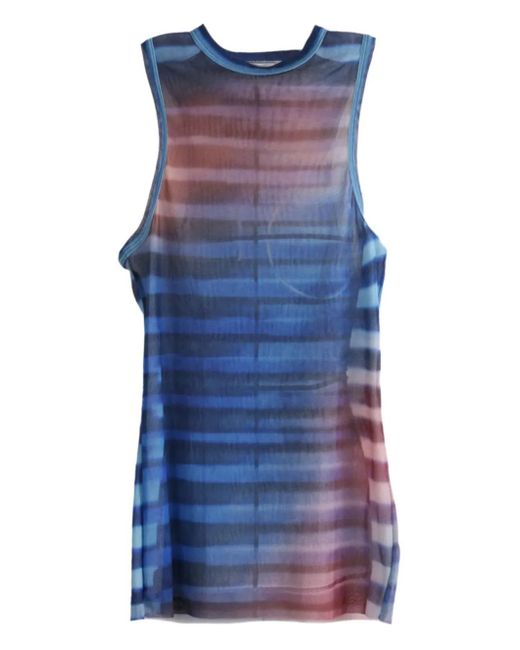 Jean Paul Gaultier Blue Striped-Pattern Mesh Top
