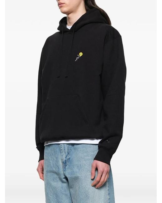 vowels Black Floral-Embroidered Hoodie for men