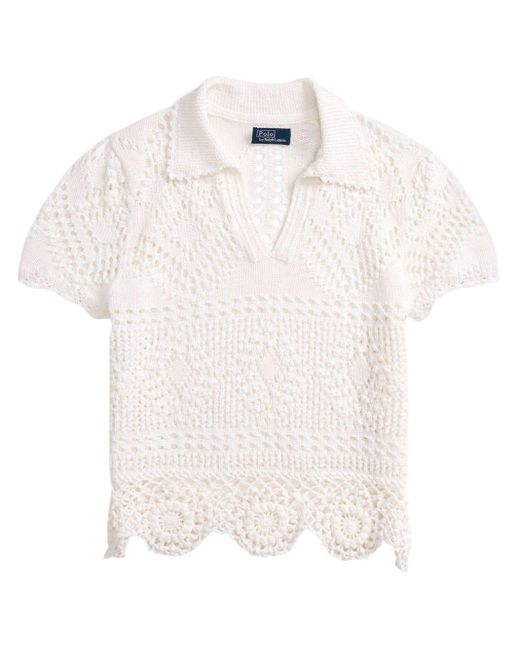 Polo Ralph Lauren White Open-knit Cotton Polo Shirt