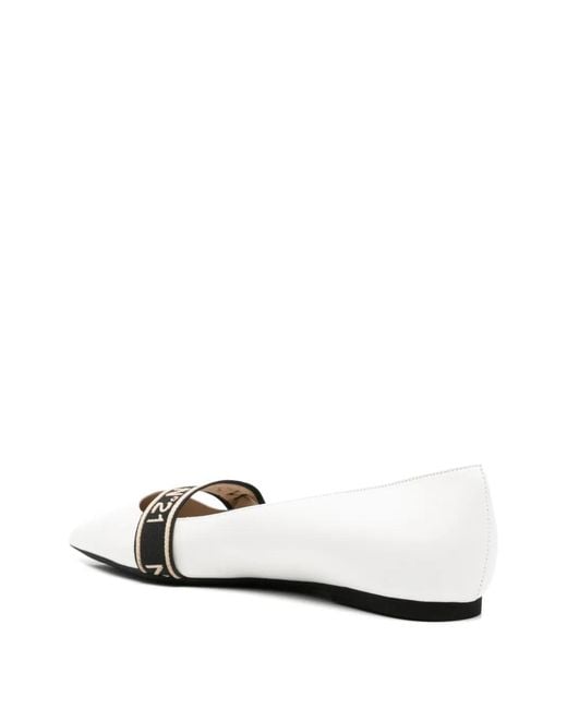 N°21 White Pointed-Toe Strap Flat Pumps