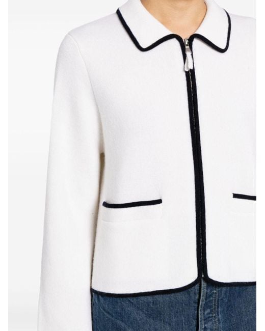 Allude White Zip-up Knitted Jacket