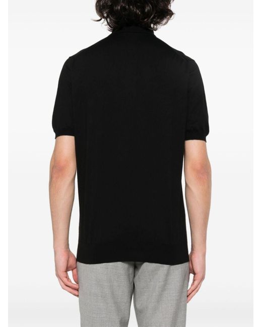 Kiton Black Fine-knit Polo Shirt for men