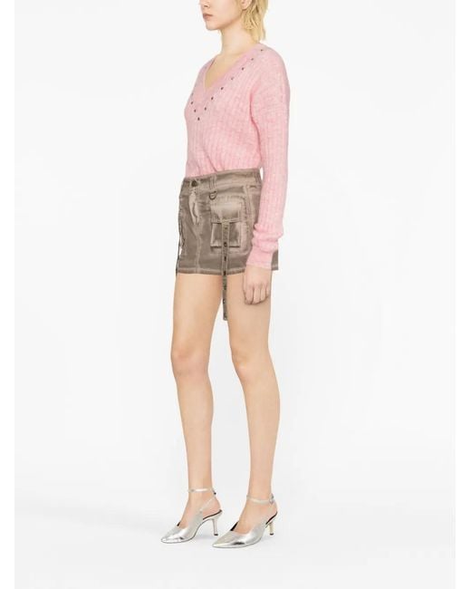 Alessandra Rich Pink Embellished Ribbed Jumper